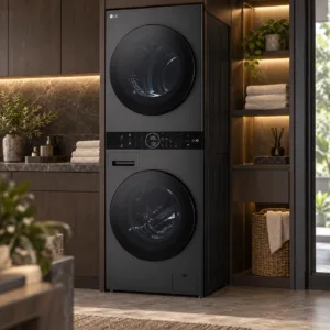 LG WashTower WT1410NHB 14/10 kg: Thiết kế đen chì, giặt sấy thông minh trong một khối