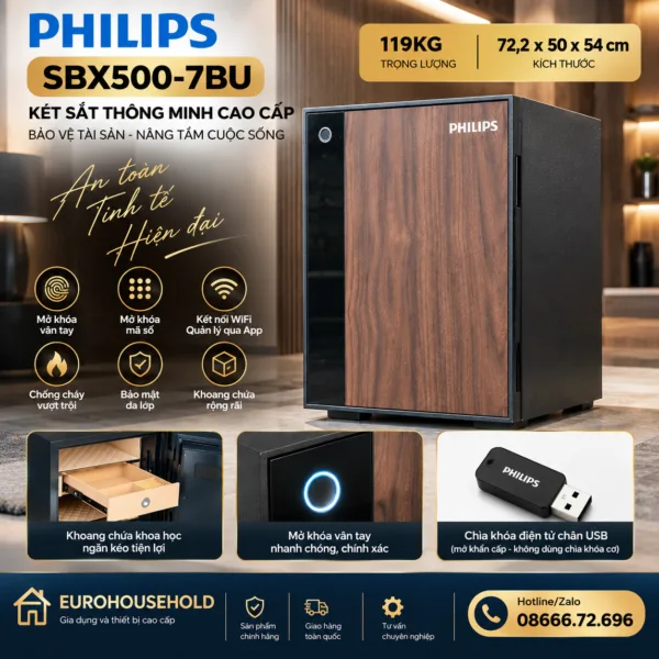 Két sắt Philips SBX500-7BU có tốt không? Đánh giá két vân gỗ 119 kg